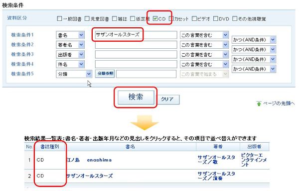 「詳細検索」視聴覚資料検索例