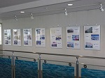 パネル展示の全景です。（港図書館　パネル展示「港図書館50年の歩み ～新館時代～」）