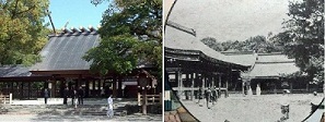 新旧社殿（熱田図書館　「明治150年尾張造りだった熱田神宮」）