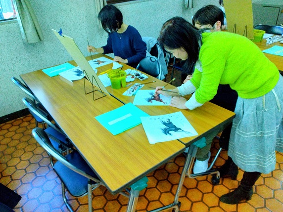 天白図書館水墨画講座「干支を描く」の写真1